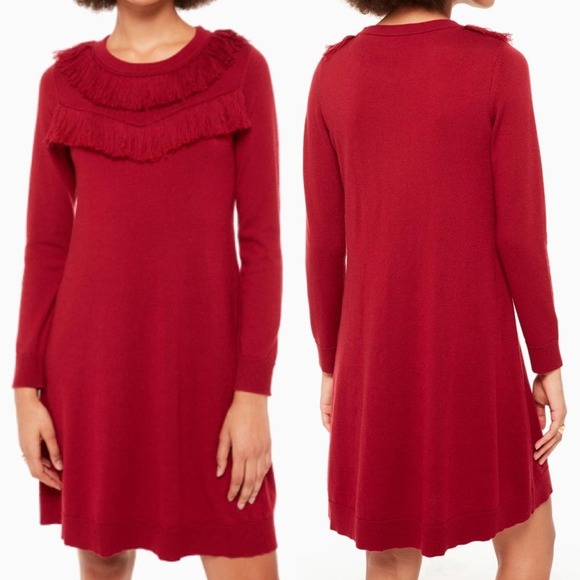 Kate Spade Red Fringe Wool Sweater Mini Dress XS - Picture 1 of 6